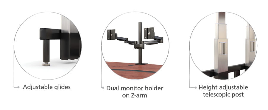 l shaped height adjustable desk control features