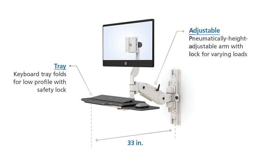 Wall Mounted Computer Monitor with Keyboard and Mouse Foldable Tray Design Specifications