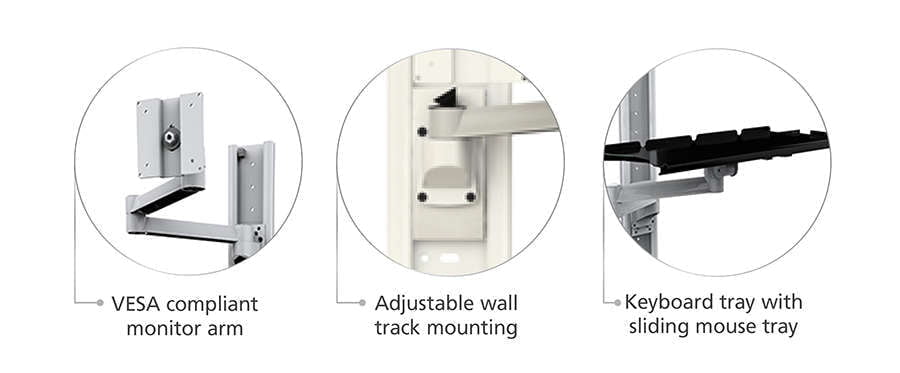 Wall Track Mounted Computer Workstation Functional Features