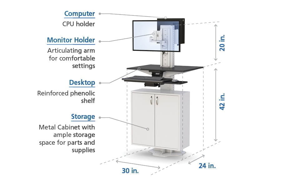 Floor Mounted Computer Workstation with Cabinet