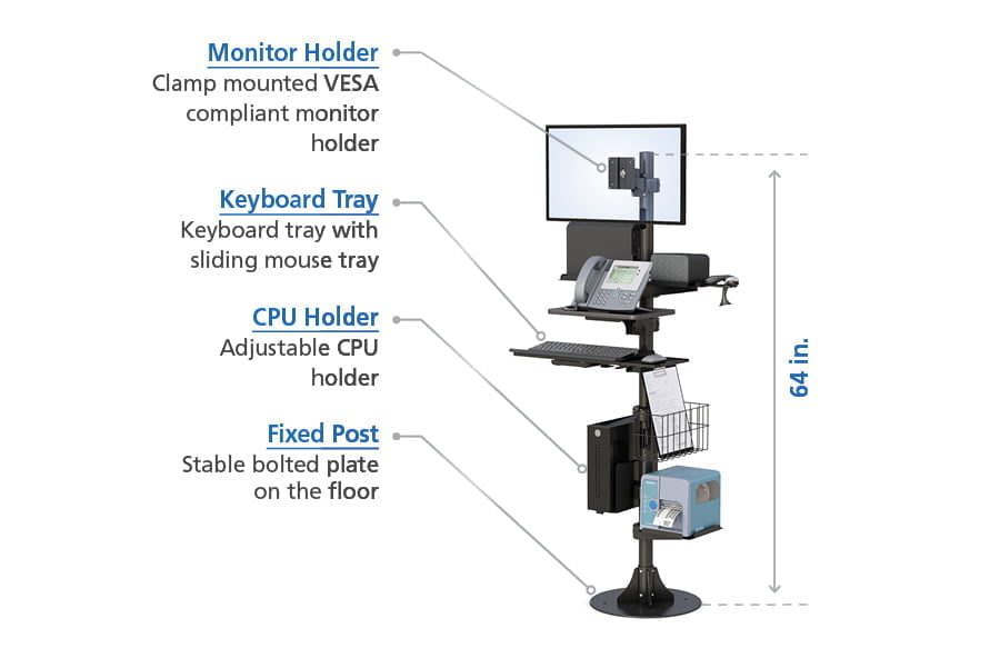 Floor Standing Pole Computer Station Features