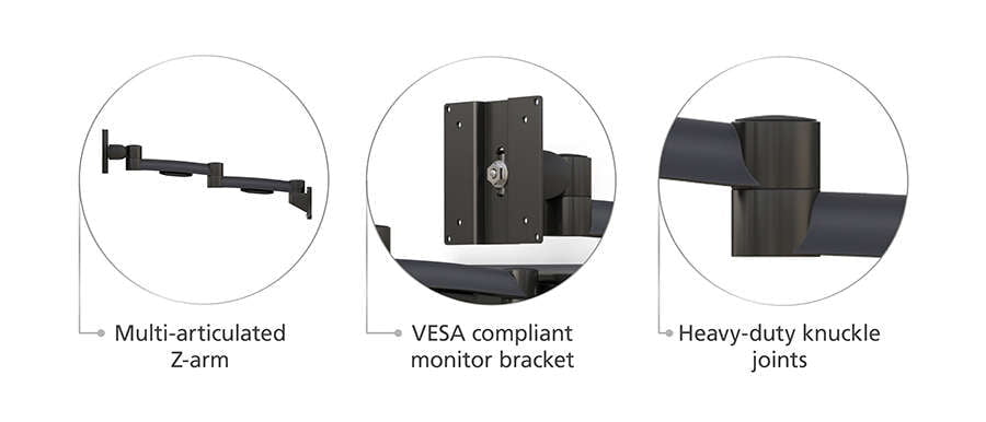Wall Mounted VESA Dual Monitor Arm Features