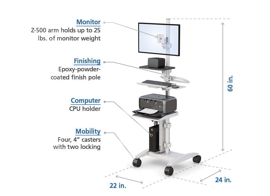 ergonomic mobile computer stand on wheels