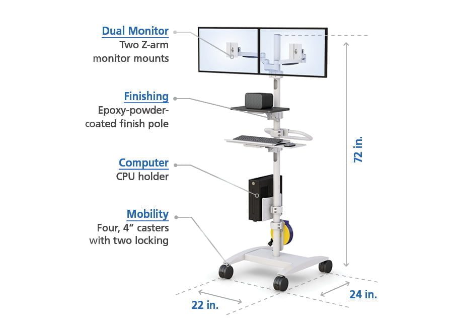 dual monitor rollng computer pole stand