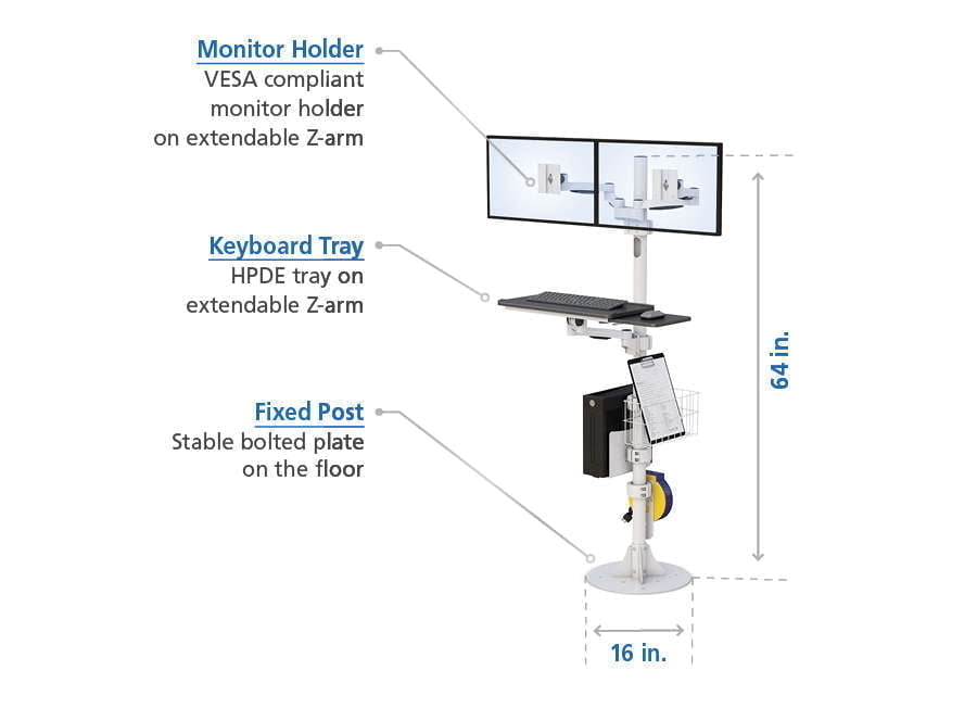 Floor Mounted Dual Monitor Computer Stand Features