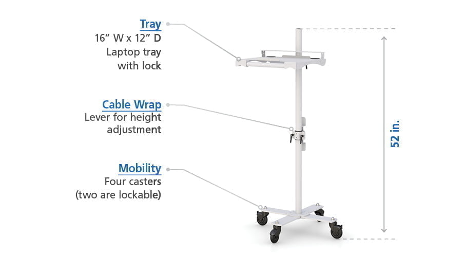 Mobile Lightweight Computer Cart with Laptop Tray specs