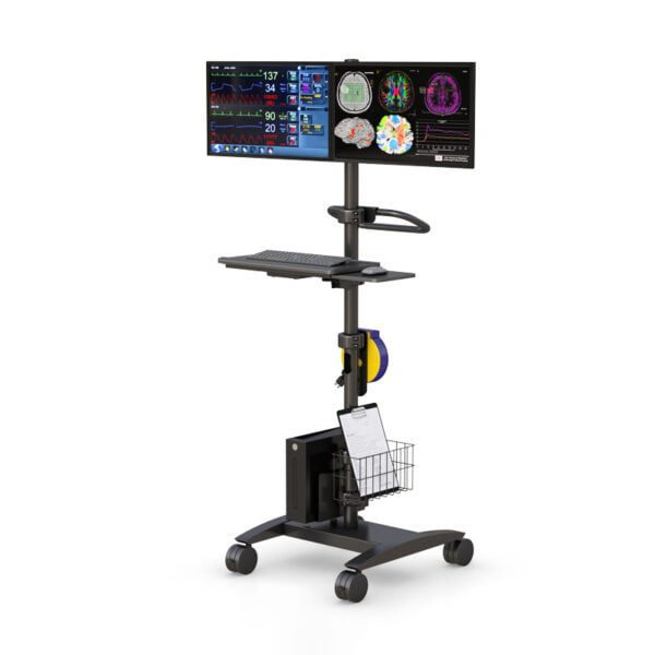 Dual Monitor Workstation Cart on Wheels