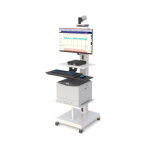 Mobile telecommunications cart with surveillance monitor and ergonomic design for remote healthcare and security applications