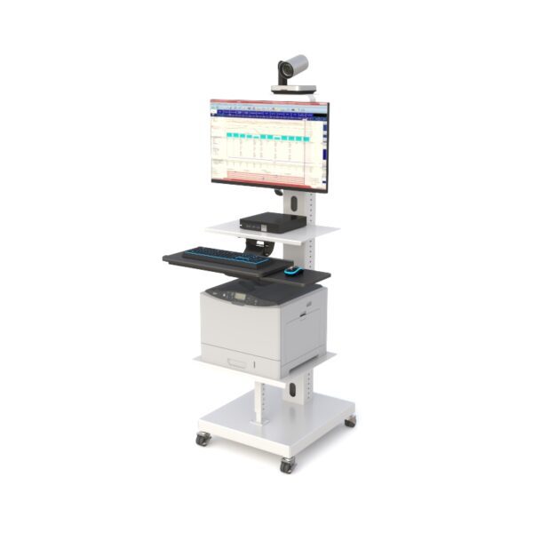 Mobile telecommunications cart with surveillance monitor and ergonomic design for remote healthcare and security applications