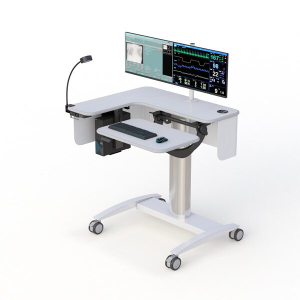Medical Computer Standing Cart on Wheels - Height-Adjustable Mobile Workstation for Hospitals with Locking Casters