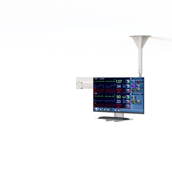 Medical Ceiling Monitor Mount with Keyboard Tray - Hospital-Grade LCD Arm & Worksurface for Patient Room Documentation
