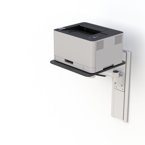 Foldable Z-arm wall-mounted shelf in stainless steel, extended horizontally from wall bracket.