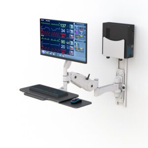 Computer Wall Mounted Track System - Medical-Grade Adjustable Workstation for Hospitals with Antimicrobial Surfaces