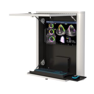 Retractable Glass Wall Mount Computer Workstation with Secure Enclosure