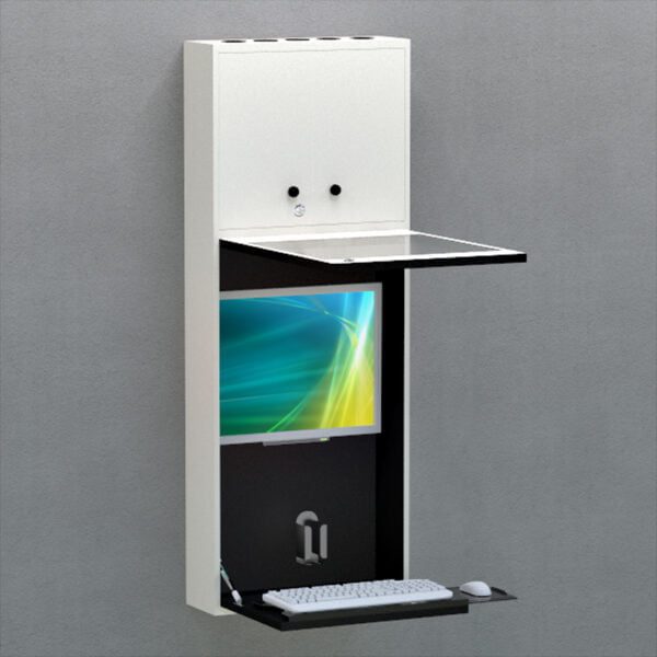 Adjustable Wall-Mounted Computer Workstation Cabinet for Medical Use