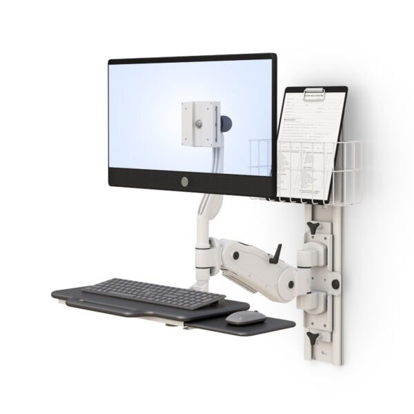Computer Monitor Wall Mount Track with Height Adjustable Arm and Keyboard Tray