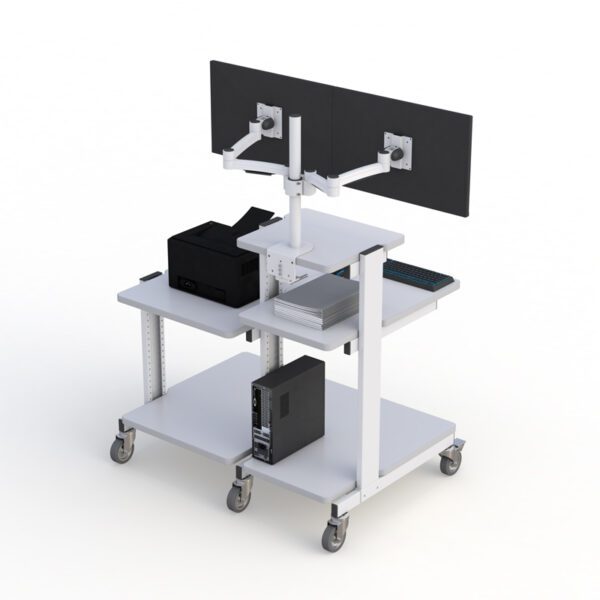 Double Monitor Multi-Tray Computer Cart