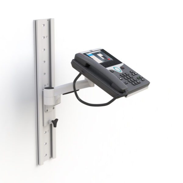 Angled shot of Z‑arm joints with telephone shelf holding device.