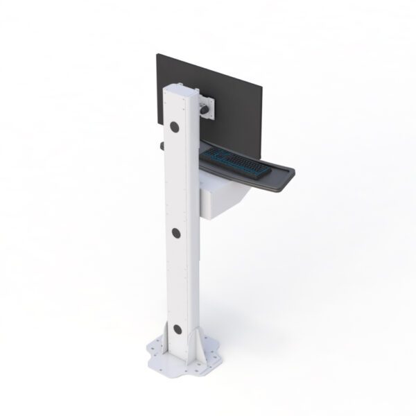 Close-up of pole and mounting brackets offering flexible adjustment options for a stable floor computer stand setup.