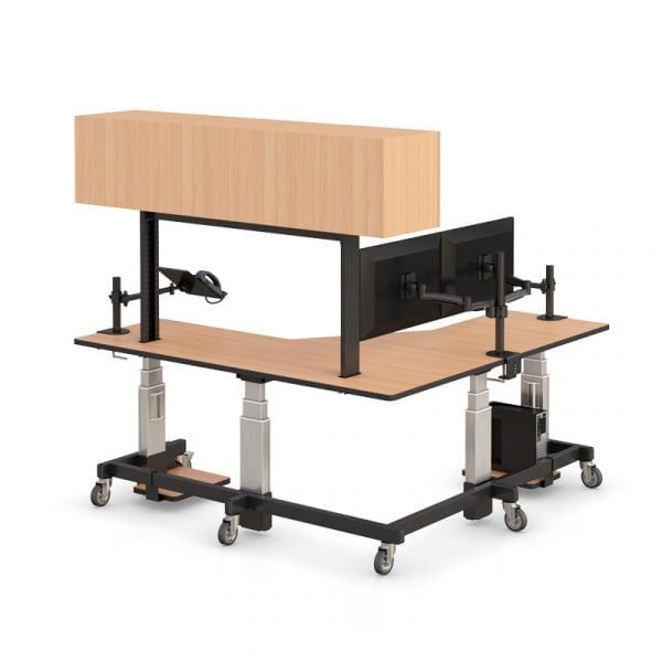 height adjustable standing workstation desk with cabinet