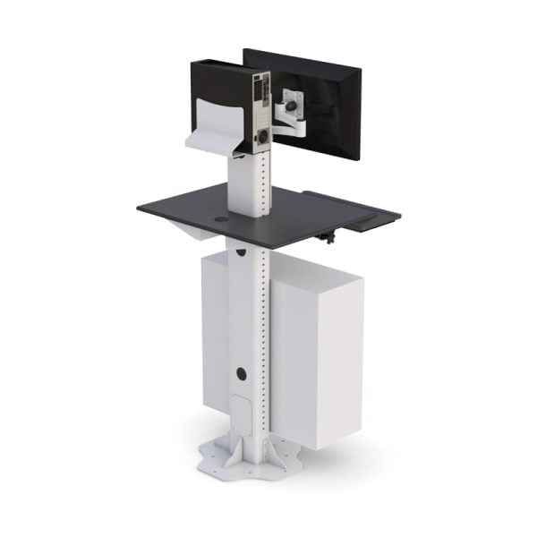 Ergonomic Height Adjustable Computer Floor Stand with Storage
