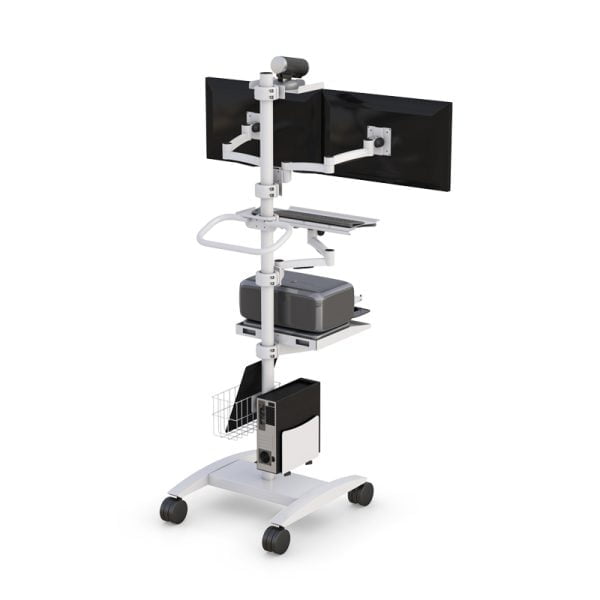 Ergonomic Height Adjustable Dual Monitor Computer Pole Cart