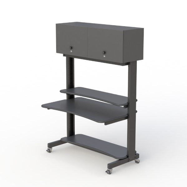 Height Adjustable Computer Rack with Overhead Cabinets