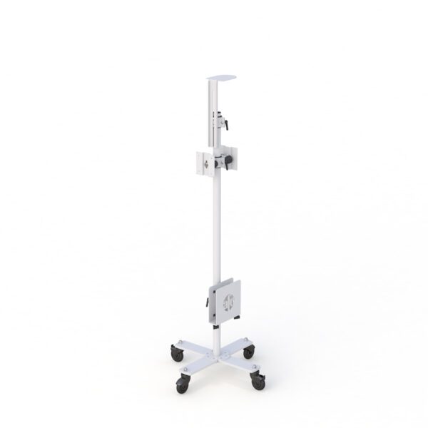 Side angle of mobile scanning cart with ergonomic handles and laminated surface
