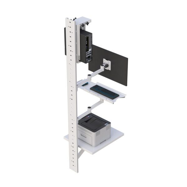 Rear perspective highlighting the 90.5" cold-rolled steel wall track and safety stoppers.
