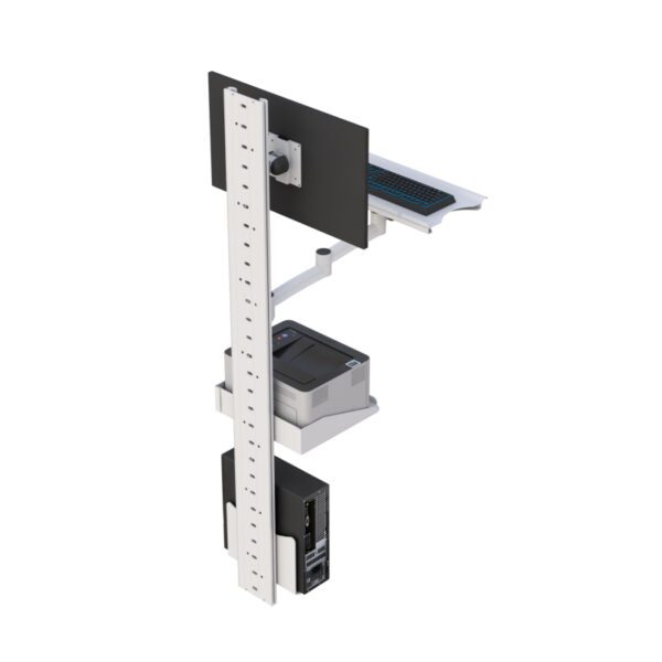 Rear perspective highlighting sturdy steel wall track and cable management features.