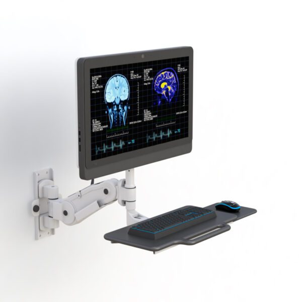Rear perspective highlighting wall track mounting system and cable management features.