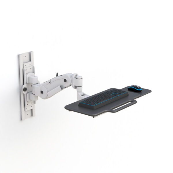 Rear perspective highlighting the sturdy wall mounting bracket and support arm.