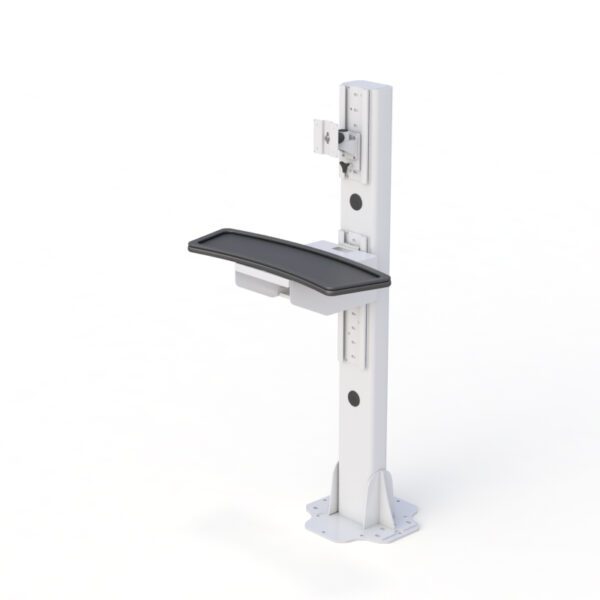 Floor computer stand with CPU holder attachment designed for efficient use in tight industrial or lab space
