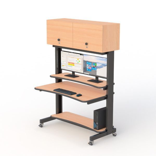 Ergonomic Height Adjustable Computer Rack with Overhead Cabinets