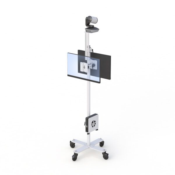 Close-up of non-marring casters and weighted base for smooth maneuverability
