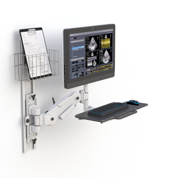 Detail of wall track mounting plate with secure hardware and integrated cable routing channel.