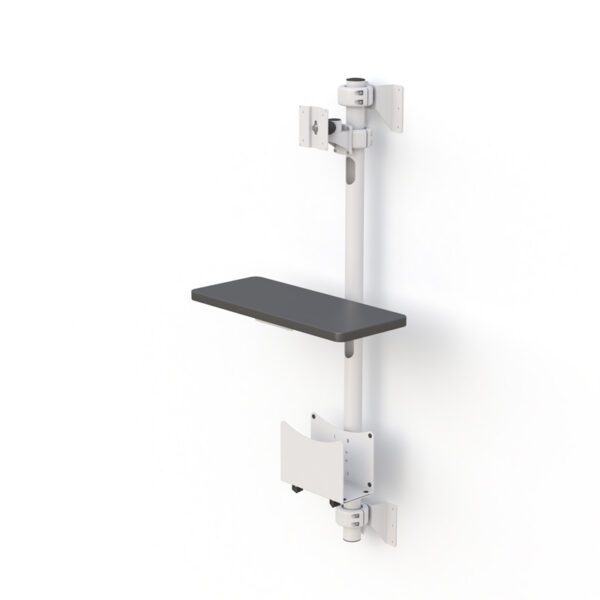 Detail shot of gas‑spring lever and height adjustment mechanism on wall mount track.