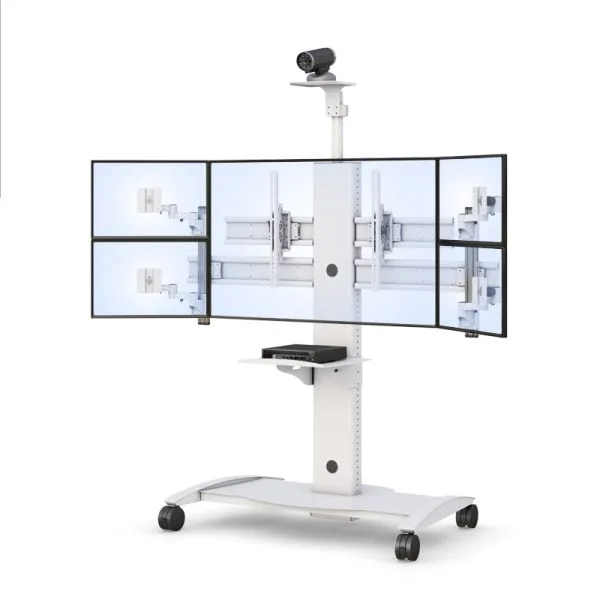 Height Adjustable Monitor Rolling Stand with Multi-Monitor Display