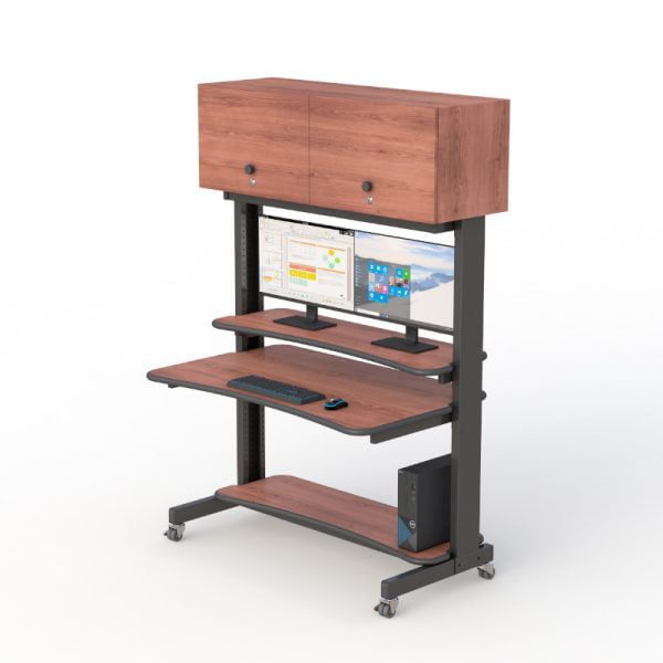Height Adjustable Computer Rack with Overhead Cabinets