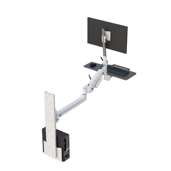 Station folded flat against wall, illustrating compact storage and clean wall mount design.
