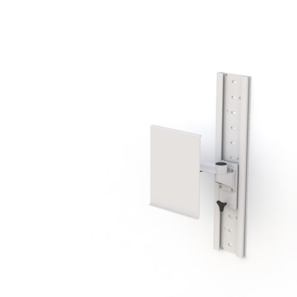 Installed in office or clinical space, with telephone neatly mounted and arm folded flat.