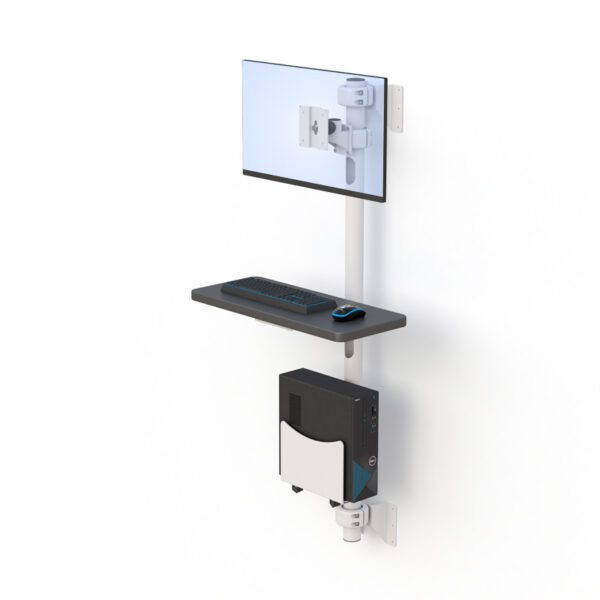 Installed workstation in medical setting, illustrating compact, space‑saving design.