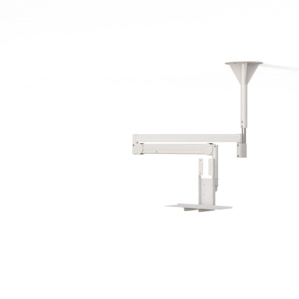 Installed in workspace, featuring ceiling‑mounted monitor with keyboard tray positioned for use.
