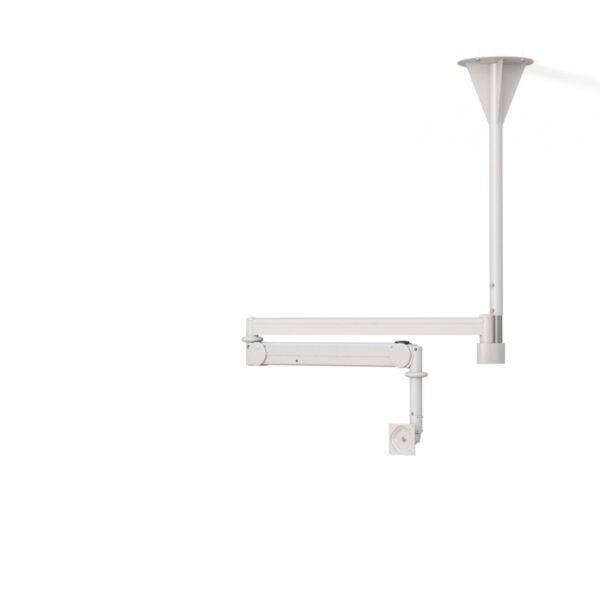 Installed in room setting with LCD screen mounted, illustrating ergonomic ceiling attachment.