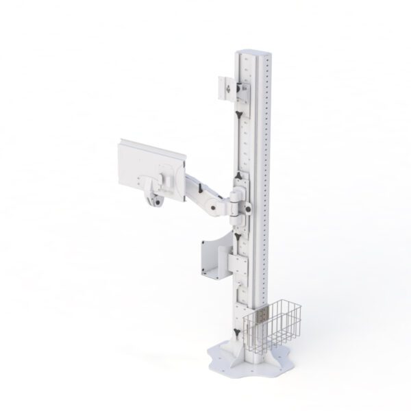 Detail of CPU bracket and cable management mounted along the central floor post.
