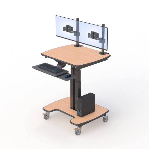 Medical Telescopic Cart with Adjustable Height - Mobile Hospital Workstation on Locking Wheels for Patient-Side Charting