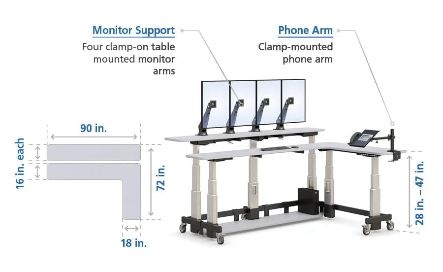 l shape corner stand up desk control feature
