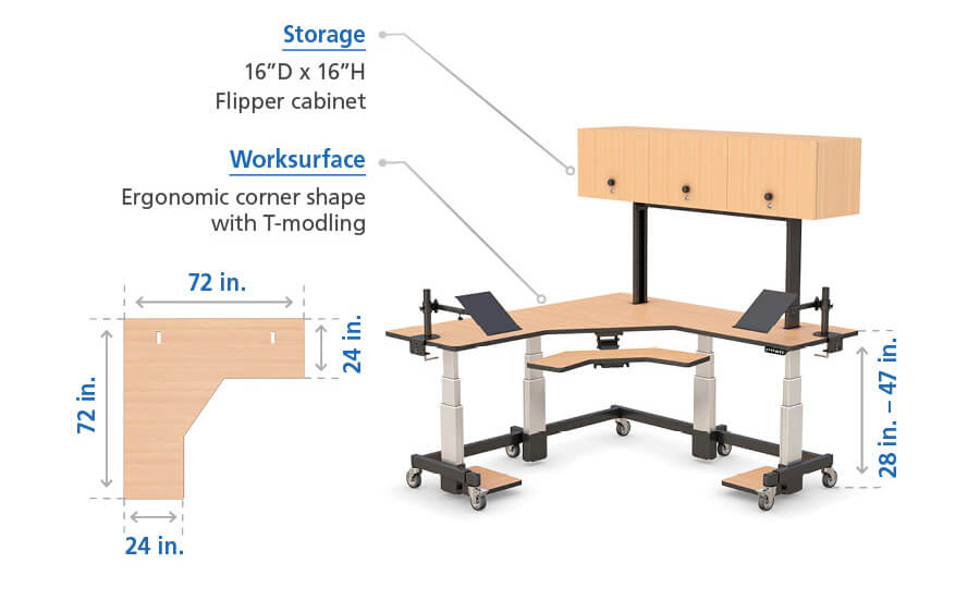 L Shaped Sit Stand Desk features