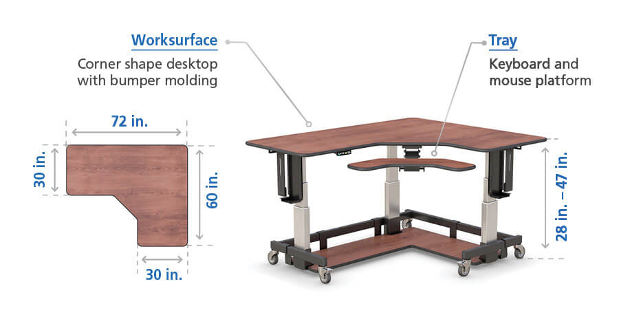 corner L shape sit stand desk control feature