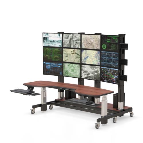 771634 height adjustable control room console with video wall